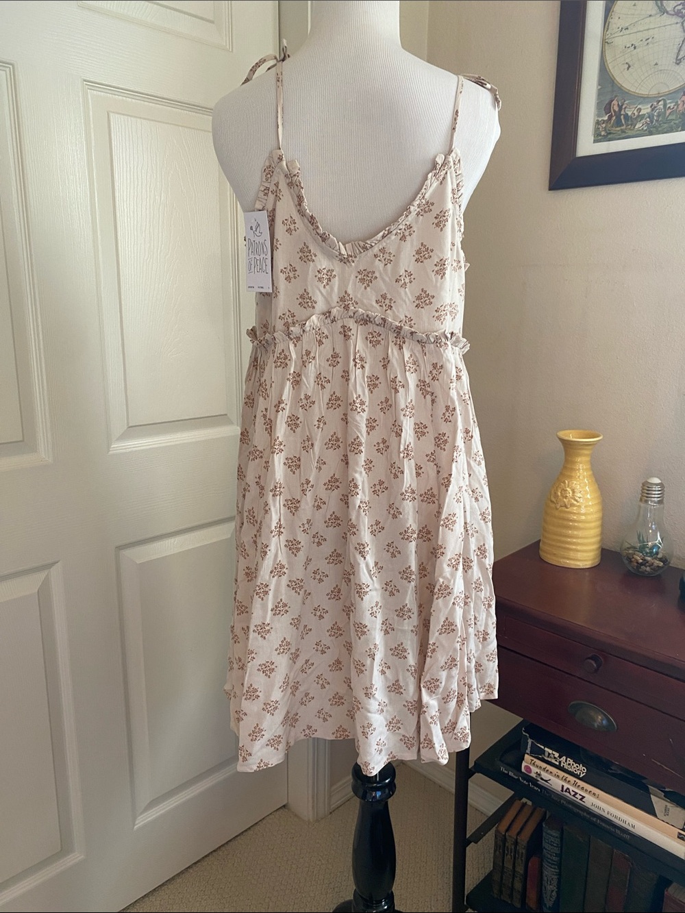 Patrons of Peace Beige Floral Ruffle-Trim Dress - Picture 3 of 3